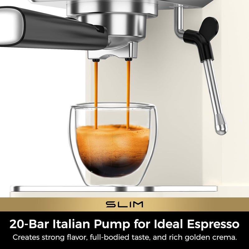 CHULUX Slim 2026 Upgrade Espresso Machine with Milk Frother Steam Wand, 20 Bar Professional Italian Pump Espresso Coffee Machine for Home Cappuccino & Latte Maker, Stainless Steel, Creamy - Image 2